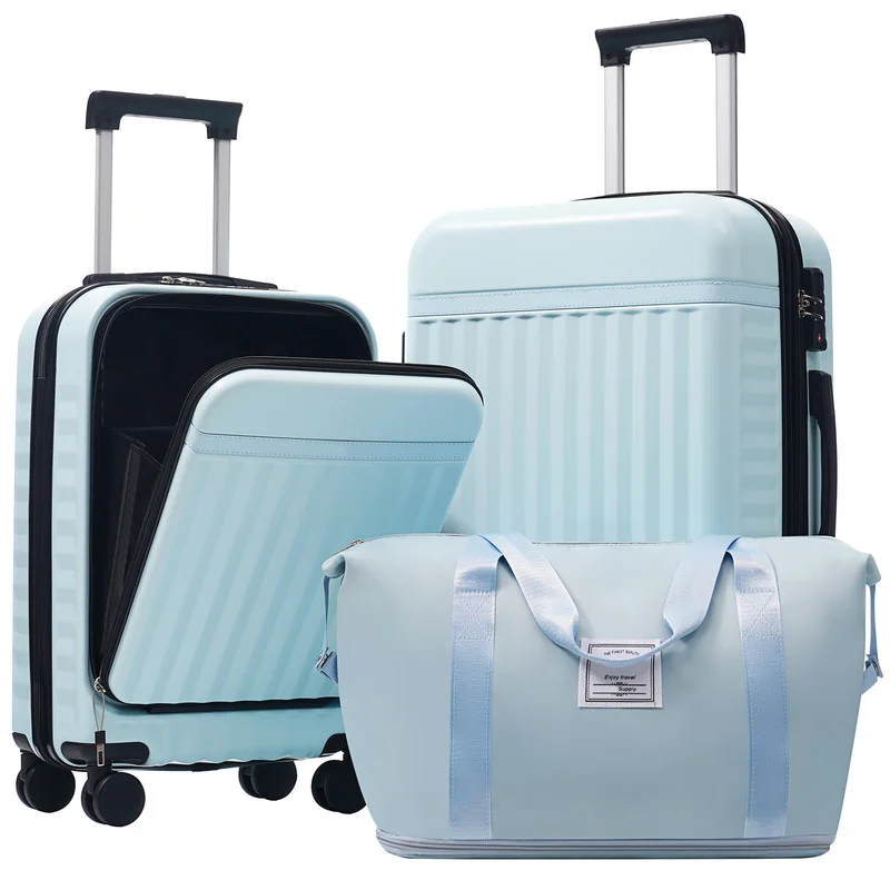 3 Piece Front Opening Hard Shell Travel Luggage Expandable Suitcase with USB Port Handbag Spinner Wheels and TSA Lock (Set of 3) - Image 2