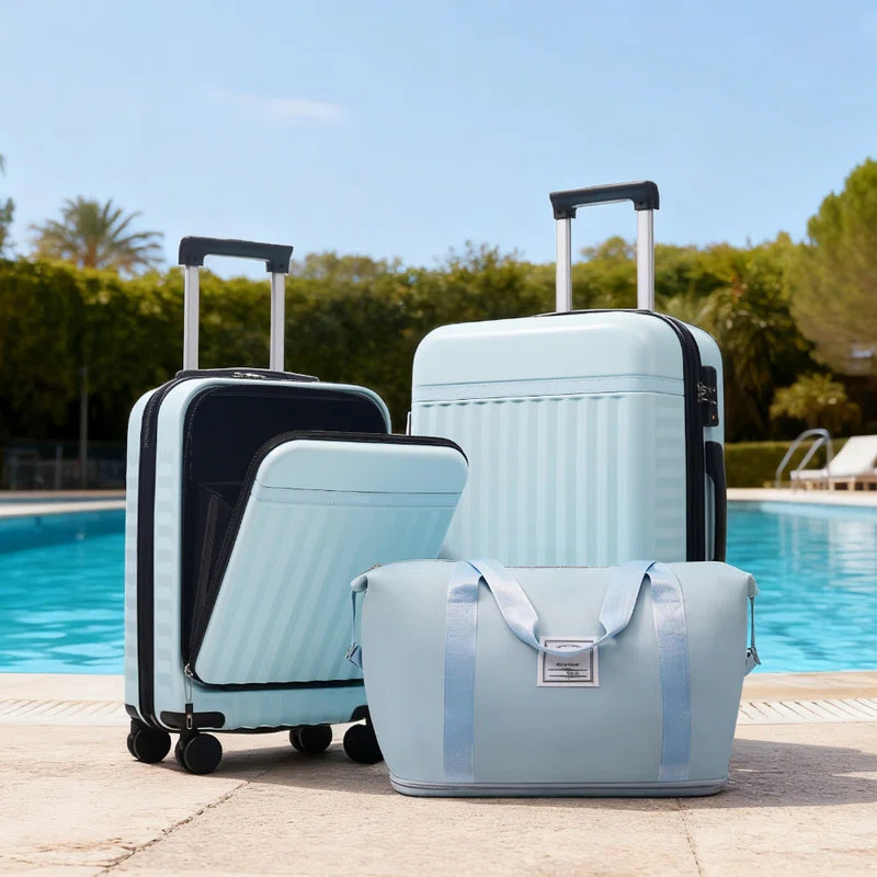3 Piece Front Opening Hard Shell Travel Luggage Expandable Suitcase with USB Port Handbag Spinner Wheels and TSA Lock (Set of 3)