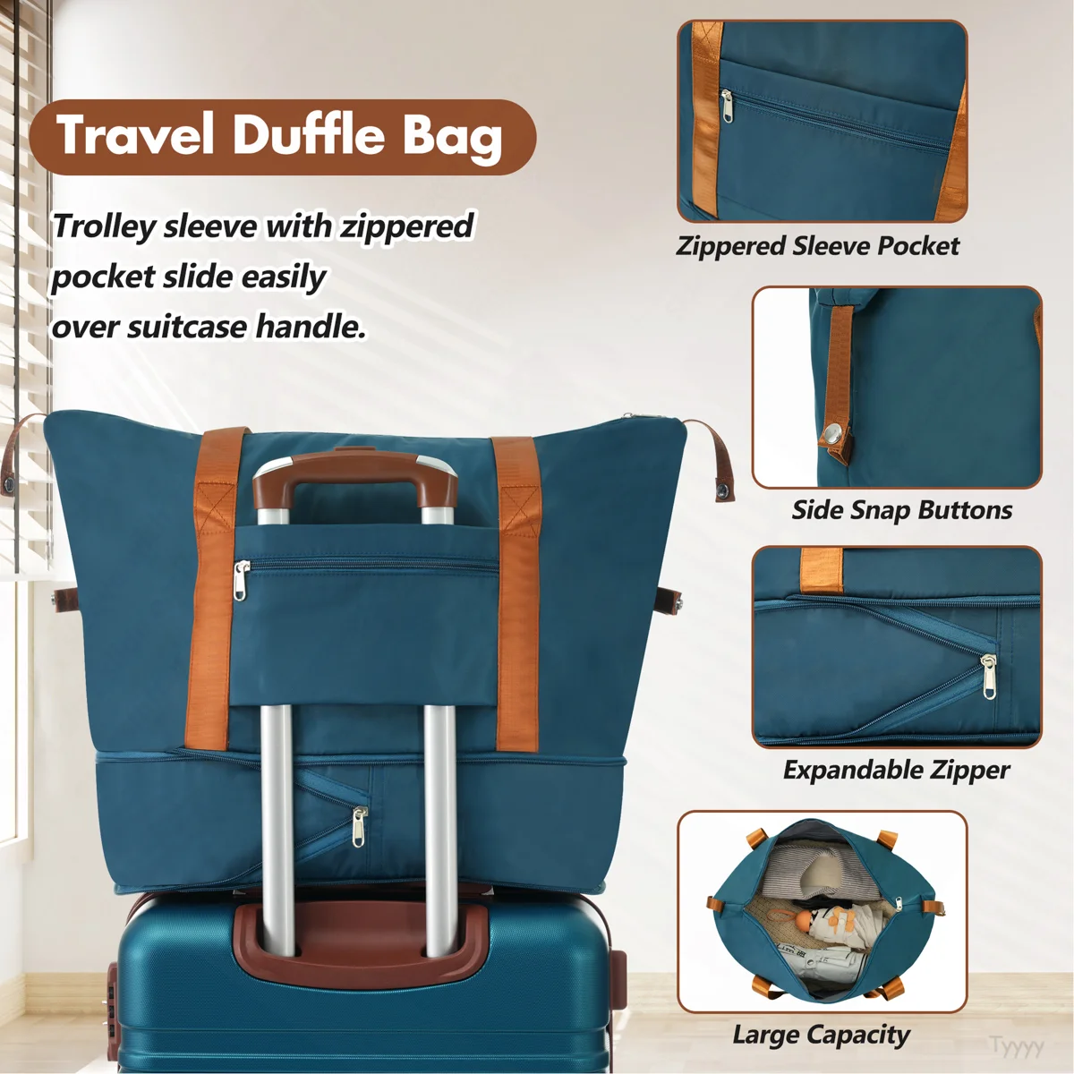 Hardshell Luggage Sets With Bags Lightweight Suitcase Double Spinner Wheels With TSA Lock ,Single Vintage Luggage 24 IN,Blue - Image 6
